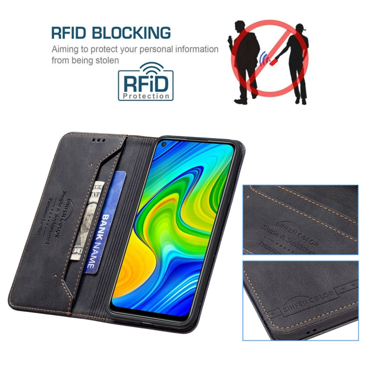 For Xiaomi Redmi Note 9/Redmi 10X 4G Magnetic RFID Blocking Anti-Theft Leather Case with Holder & Card Slots & Wallet