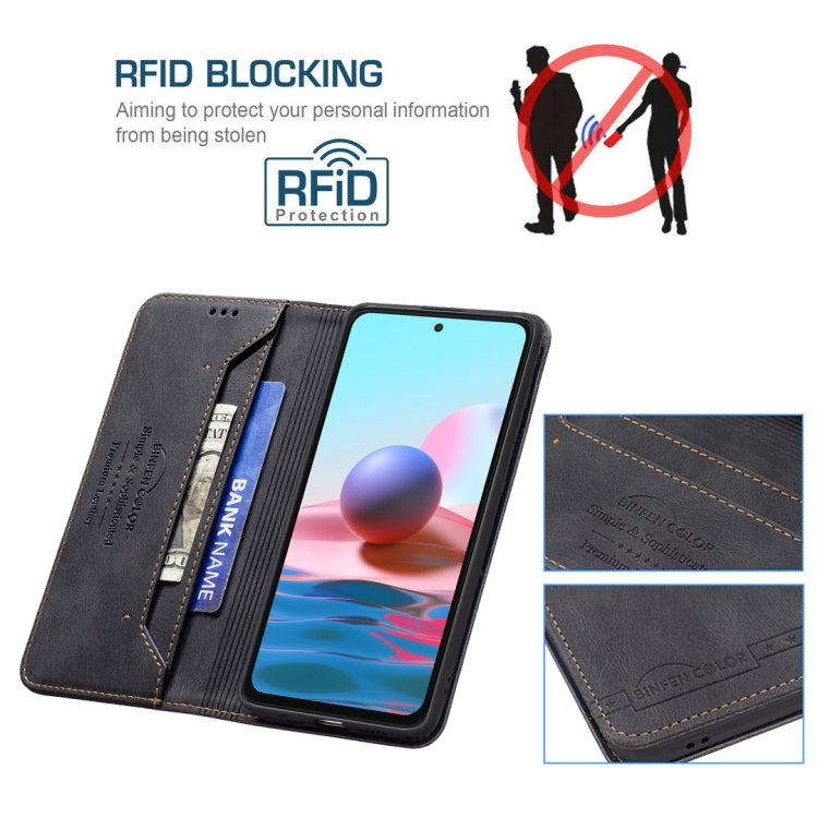 For Xiaomi Redmi Note 10 4G / Note 10S Magnetic RFID Blocking Anti-Theft Leather Case with Holder & Card Slots & Wallet