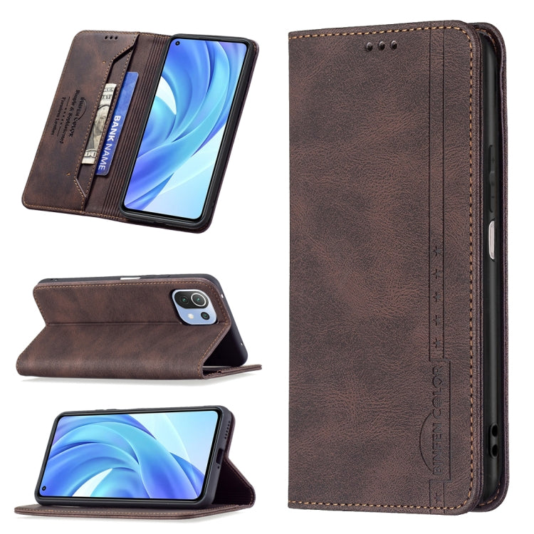 For Xiaomi Mi 11 Lite Magnetic RFID Blocking Anti-Theft Leather Case with Holder & Card Slots & Wallet