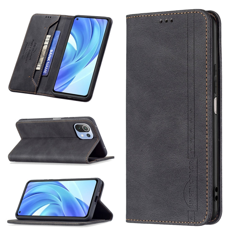 For Xiaomi Mi 11 Lite Magnetic RFID Blocking Anti-Theft Leather Case with Holder & Card Slots & Wallet