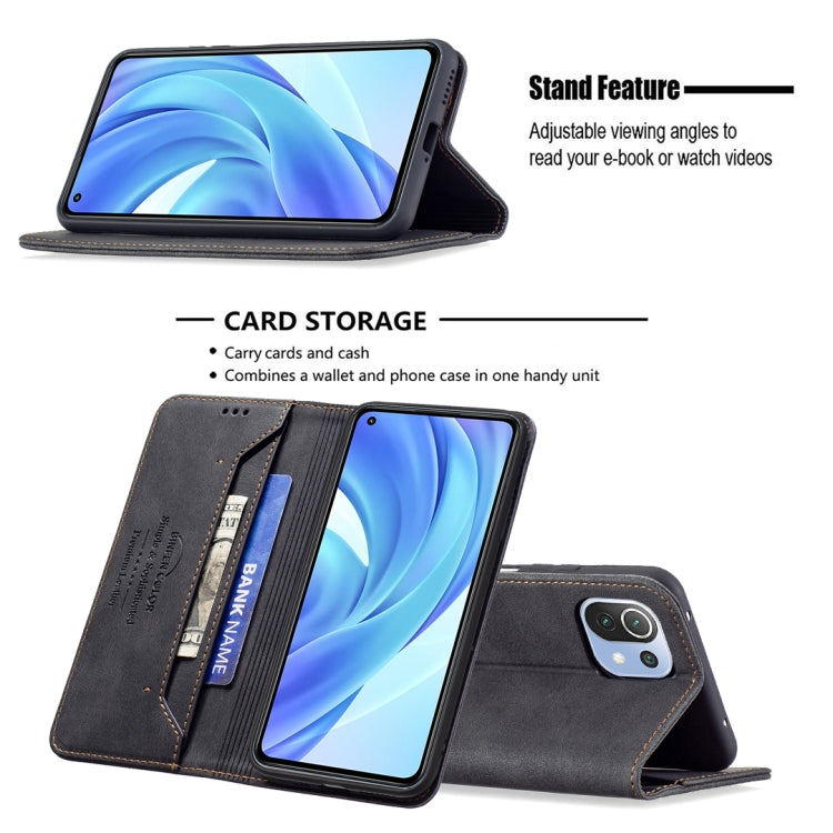 For Xiaomi Mi 11 Lite Magnetic RFID Blocking Anti-Theft Leather Case with Holder & Card Slots & Wallet