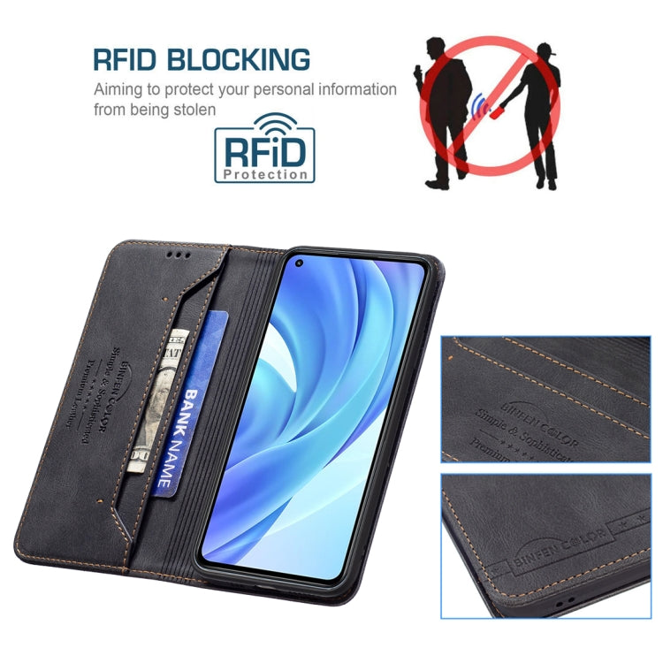For Xiaomi Mi 11 Lite Magnetic RFID Blocking Anti-Theft Leather Case with Holder & Card Slots & Wallet