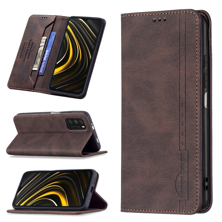 For Xiaomi Poco M3/Redmi Note 9 4G CN Version Magnetic RFID Blocking Anti-Theft Leather Case with Holder & Card Slots & Wallet