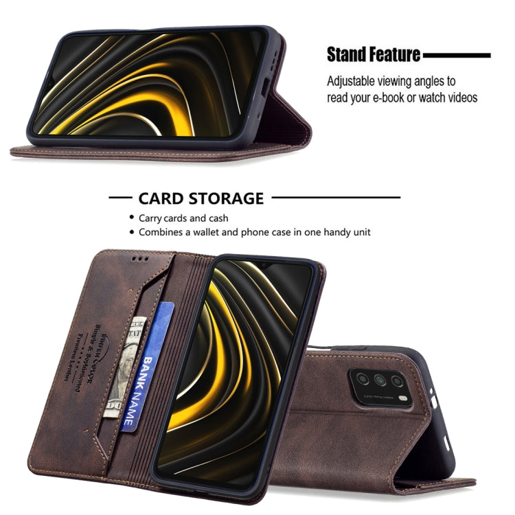 For Xiaomi Poco M3/Redmi Note 9 4G CN Version Magnetic RFID Blocking Anti-Theft Leather Case with Holder & Card Slots & Wallet
