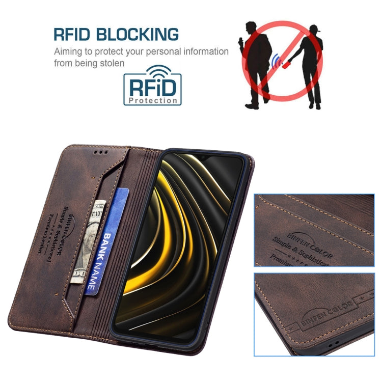 For Xiaomi Poco M3/Redmi Note 9 4G CN Version Magnetic RFID Blocking Anti-Theft Leather Case with Holder & Card Slots & Wallet