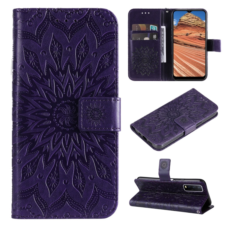 For vivo Y11s/Y12A/Y12s/Y20/Y20A/Y20s/Y20i/Y20G/Y20SG Pressed Printing Sunflower Pattern Horizontal Flip PU Leather Case with Holder & Card Slots & Wallet & Lanyard