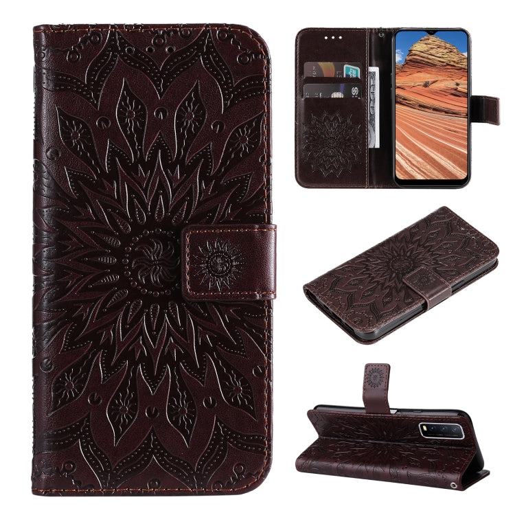 For vivo Y11s/Y12A/Y12s/Y20/Y20A/Y20s/Y20i/Y20G/Y20SG Pressed Printing Sunflower Pattern Horizontal Flip PU Leather Case with Holder & Card Slots & Wallet & Lanyard