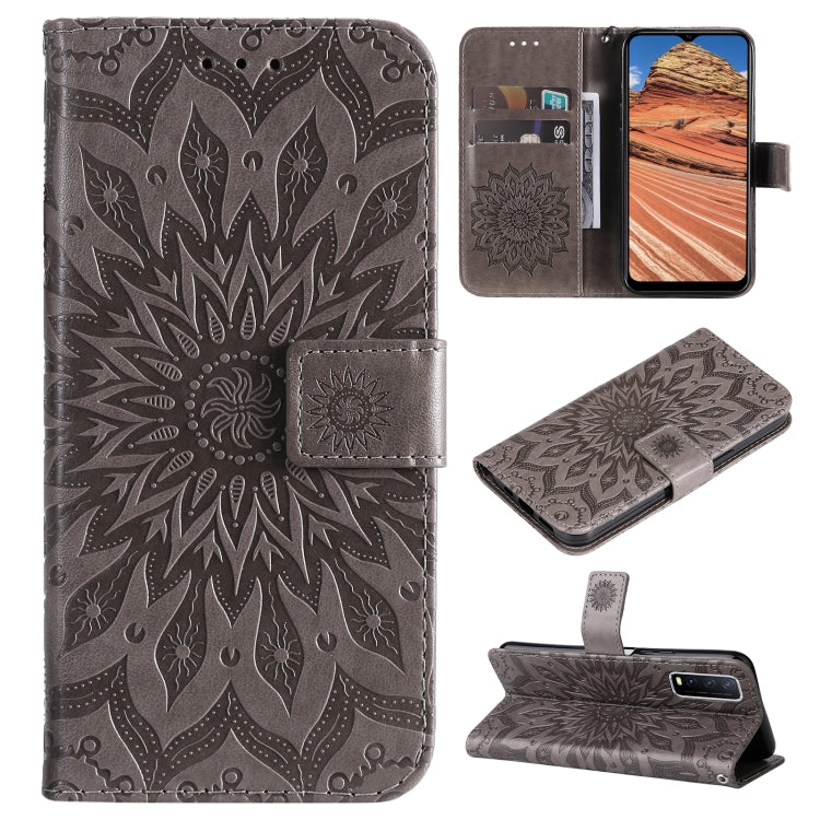 For vivo Y11s/Y12A/Y12s/Y20/Y20A/Y20s/Y20i/Y20G/Y20SG Pressed Printing Sunflower Pattern Horizontal Flip PU Leather Case with Holder & Card Slots & Wallet & Lanyard