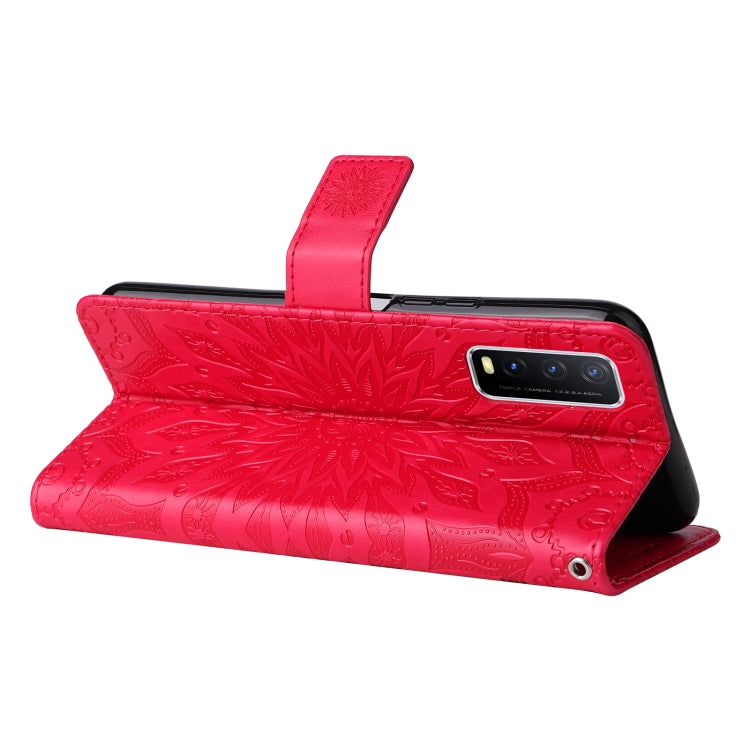 For vivo Y11s/Y12A/Y12s/Y20/Y20A/Y20s/Y20i/Y20G/Y20SG Pressed Printing Sunflower Pattern Horizontal Flip PU Leather Case with Holder & Card Slots & Wallet & Lanyard