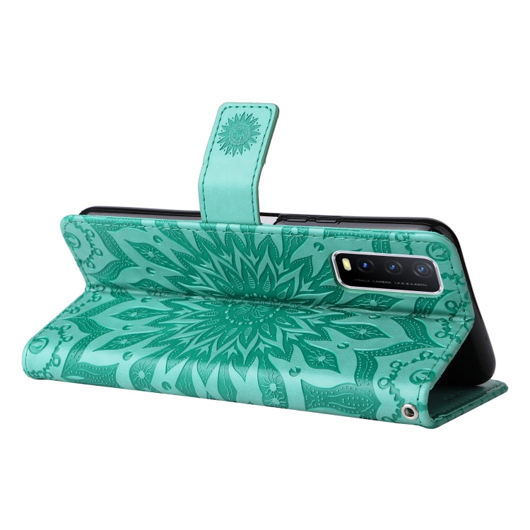 For vivo Y11s/Y12A/Y12s/Y20/Y20A/Y20s/Y20i/Y20G/Y20SG Pressed Printing Sunflower Pattern Horizontal Flip PU Leather Case with Holder & Card Slots & Wallet & Lanyard
