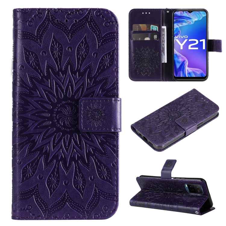 For vivo Y21/Y21s/Y33s Pressed Printing Sunflower Pattern Horizontal Flip PU Leather Case with Holder & Card Slots & Wallet & Lanyard