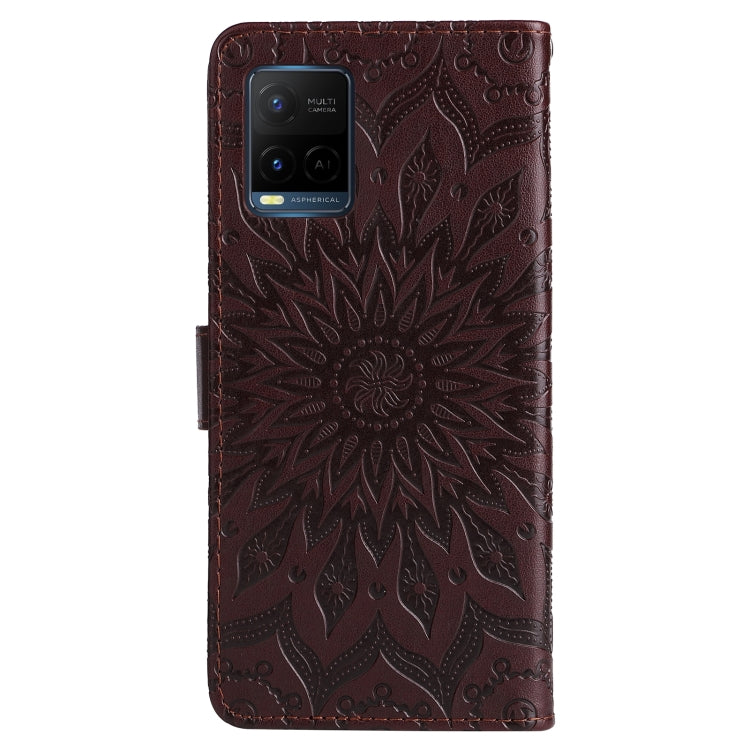For vivo Y21/Y21s/Y33s Pressed Printing Sunflower Pattern Horizontal Flip PU Leather Case with Holder & Card Slots & Wallet & Lanyard