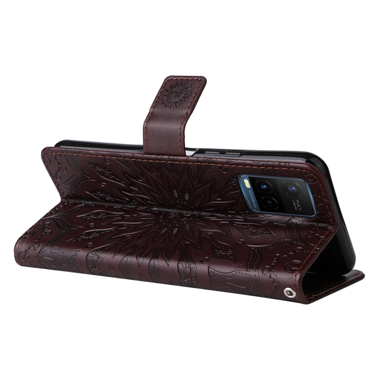 For vivo Y21/Y21s/Y33s Pressed Printing Sunflower Pattern Horizontal Flip PU Leather Case with Holder & Card Slots & Wallet & Lanyard