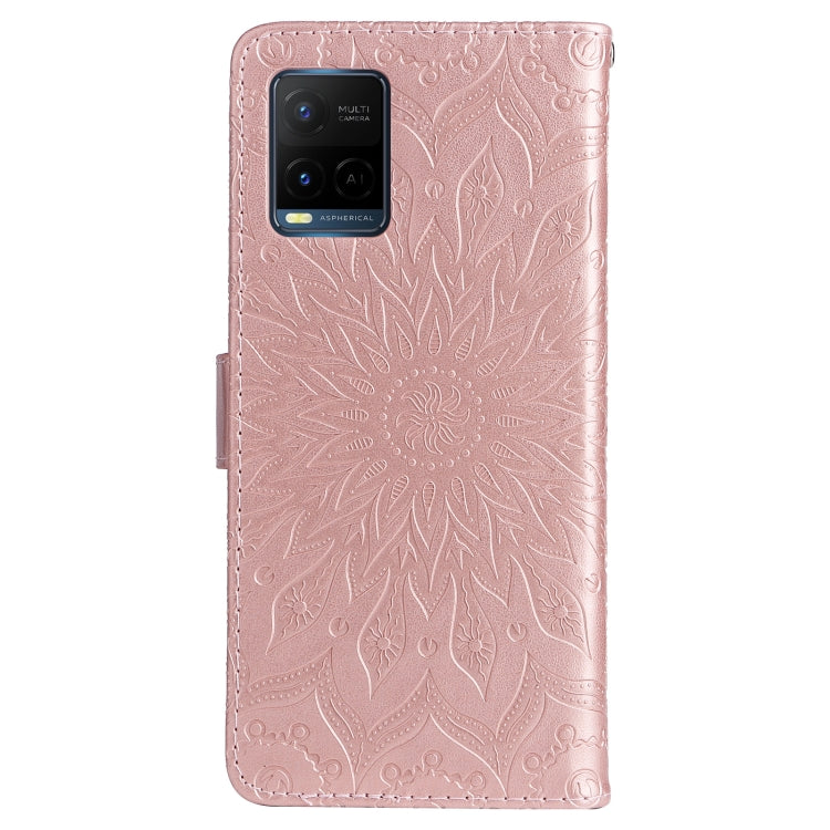 For vivo Y21/Y21s/Y33s Pressed Printing Sunflower Pattern Horizontal Flip PU Leather Case with Holder & Card Slots & Wallet & Lanyard