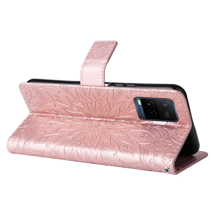 For vivo Y21/Y21s/Y33s Pressed Printing Sunflower Pattern Horizontal Flip PU Leather Case with Holder & Card Slots & Wallet & Lanyard