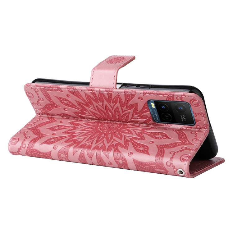 For vivo Y21/Y21s/Y33s Pressed Printing Sunflower Pattern Horizontal Flip PU Leather Case with Holder & Card Slots & Wallet & Lanyard