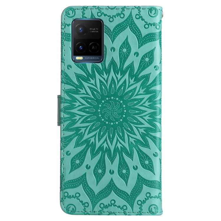 For vivo Y21/Y21s/Y33s Pressed Printing Sunflower Pattern Horizontal Flip PU Leather Case with Holder & Card Slots & Wallet & Lanyard