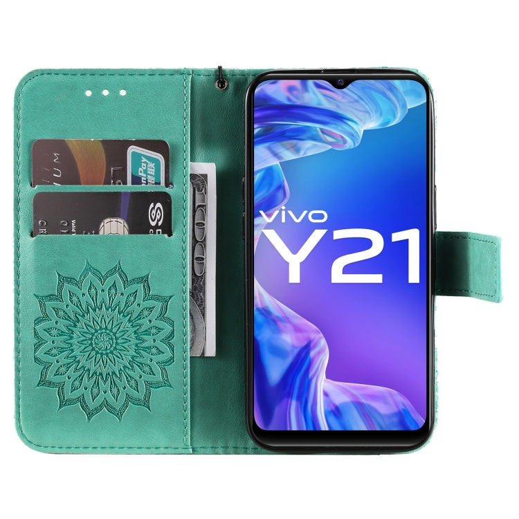 For vivo Y21/Y21s/Y33s Pressed Printing Sunflower Pattern Horizontal Flip PU Leather Case with Holder & Card Slots & Wallet & Lanyard