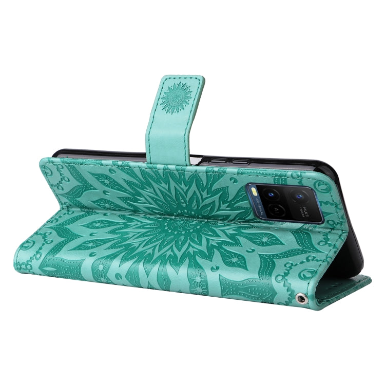 For vivo Y21/Y21s/Y33s Pressed Printing Sunflower Pattern Horizontal Flip PU Leather Case with Holder & Card Slots & Wallet & Lanyard