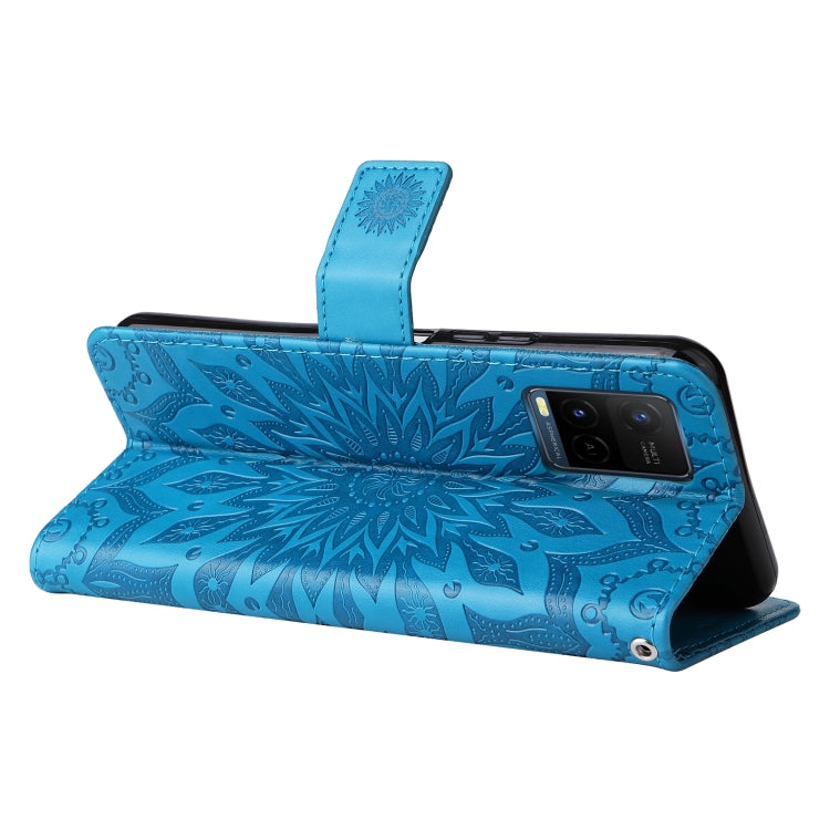 For vivo Y21/Y21s/Y33s Pressed Printing Sunflower Pattern Horizontal Flip PU Leather Case with Holder & Card Slots & Wallet & Lanyard