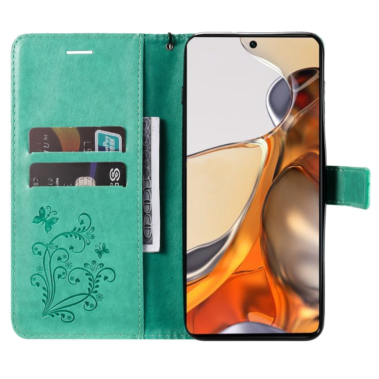 For Xiaomi Mi 11T / 11T Pro Pressed Printing Butterfly Pattern Horizontal Flip PU Leather Case with Holder & Card Slots & Wallet & Lanyard