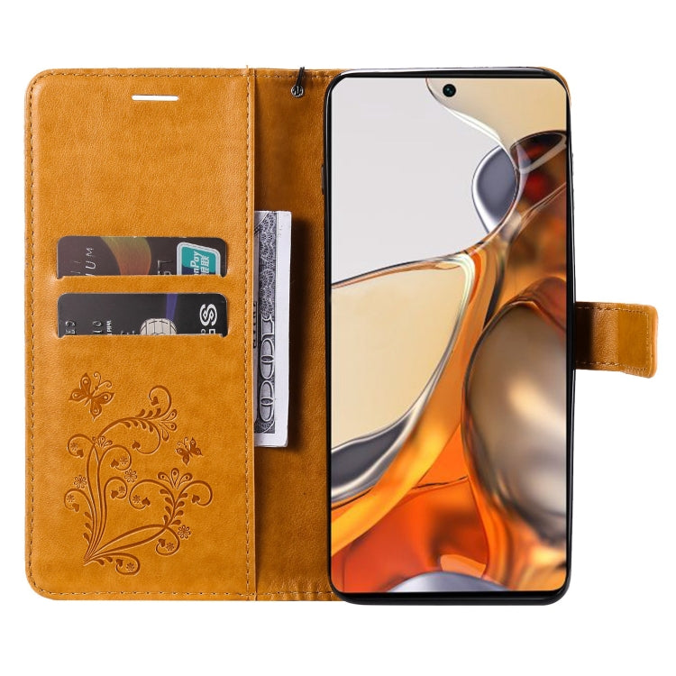 For Xiaomi Mi 11T / 11T Pro Pressed Printing Butterfly Pattern Horizontal Flip PU Leather Case with Holder & Card Slots & Wallet & Lanyard