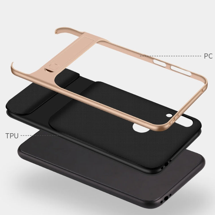 For Xiaomi Redmi Note 7 Plaid Texture Non-slip TPU + PC Case with Holder