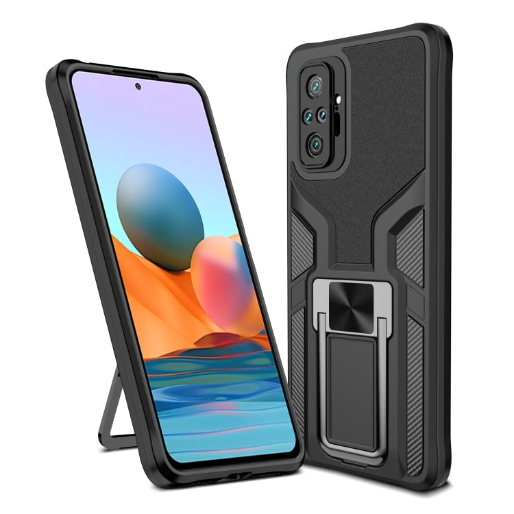 For Xiaomi Redmi Note 10 Pro Armor 2 in 1 PC + TPU Magnetic Shockproof Case with Foldable Holder