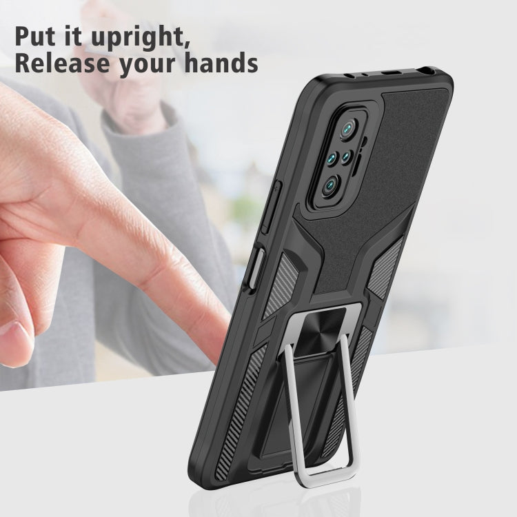 For Xiaomi Redmi Note 10 Pro Armor 2 in 1 PC + TPU Magnetic Shockproof Case with Foldable Holder