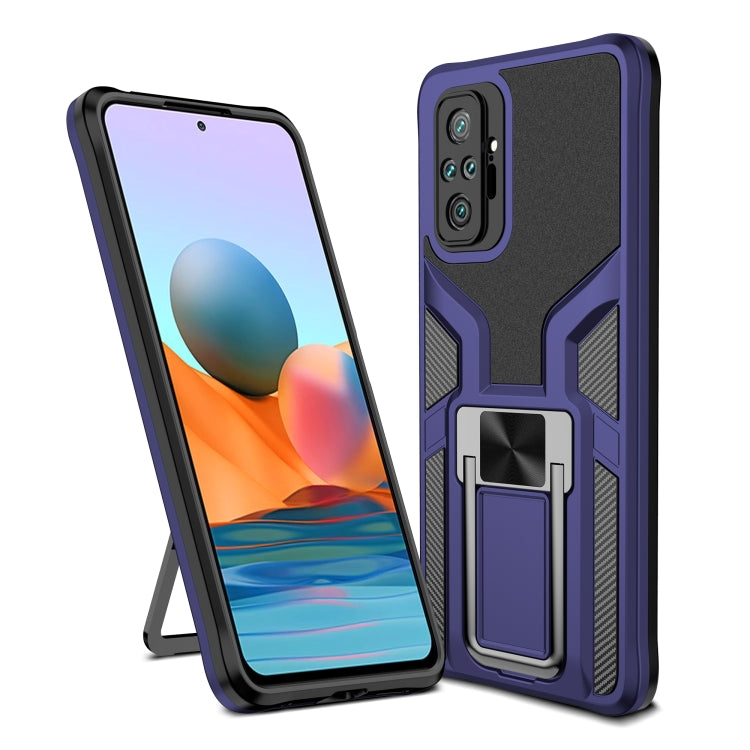 For Xiaomi Redmi Note 10 Pro Armor 2 in 1 PC + TPU Magnetic Shockproof Case with Foldable Holder