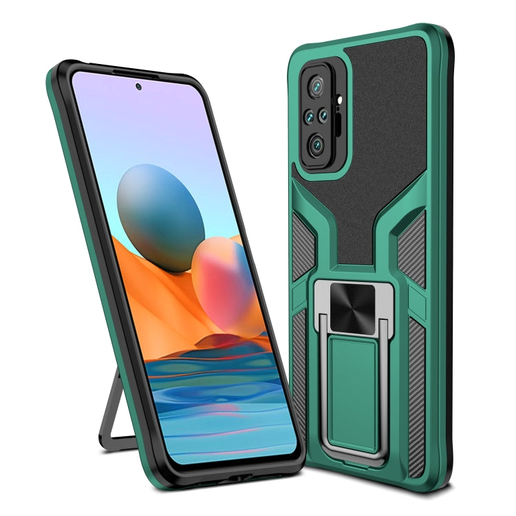For Xiaomi Redmi Note 10 Pro Armor 2 in 1 PC + TPU Magnetic Shockproof Case with Foldable Holder