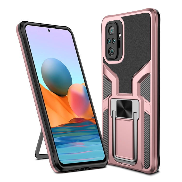 For Xiaomi Redmi Note 10 Pro Armor 2 in 1 PC + TPU Magnetic Shockproof Case with Foldable Holder