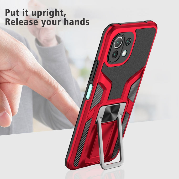 For Xiaomi Mi 11 Lite Armor 2 in 1 PC + TPU Magnetic Shockproof Case with Foldable Holder