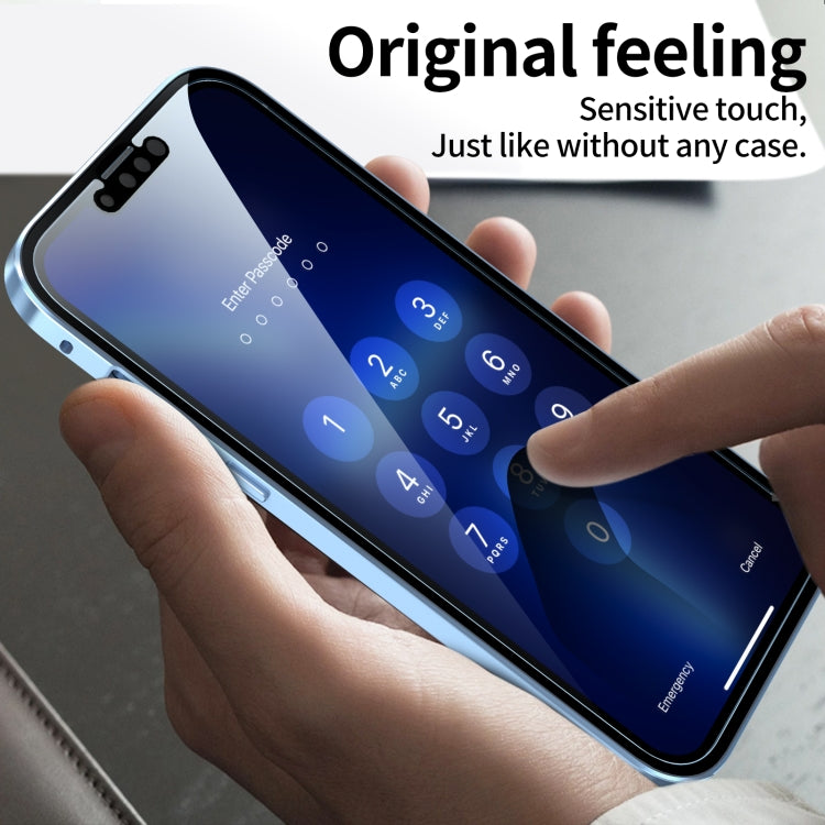 For iPhone 13 HD Magnetic Metal Frame Double-sided Tempered Glass Phone Case