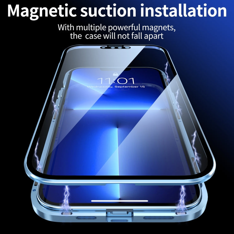 For iPhone 13 HD Magnetic Metal Frame Double-sided Tempered Glass Phone Case