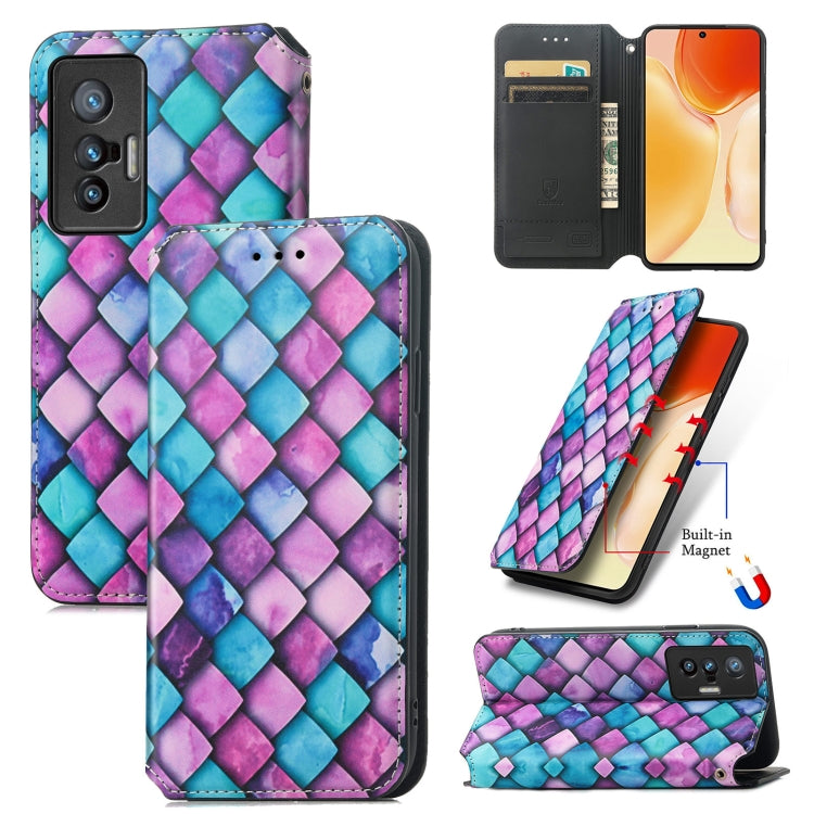 For vivo X70 Colorful Magnetic Horizontal Flip Leather Phone Case with Holder & Card Slot & Wallet