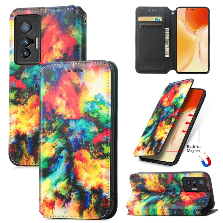 For vivo X70 Colorful Magnetic Horizontal Flip Leather Phone Case with Holder & Card Slot & Wallet