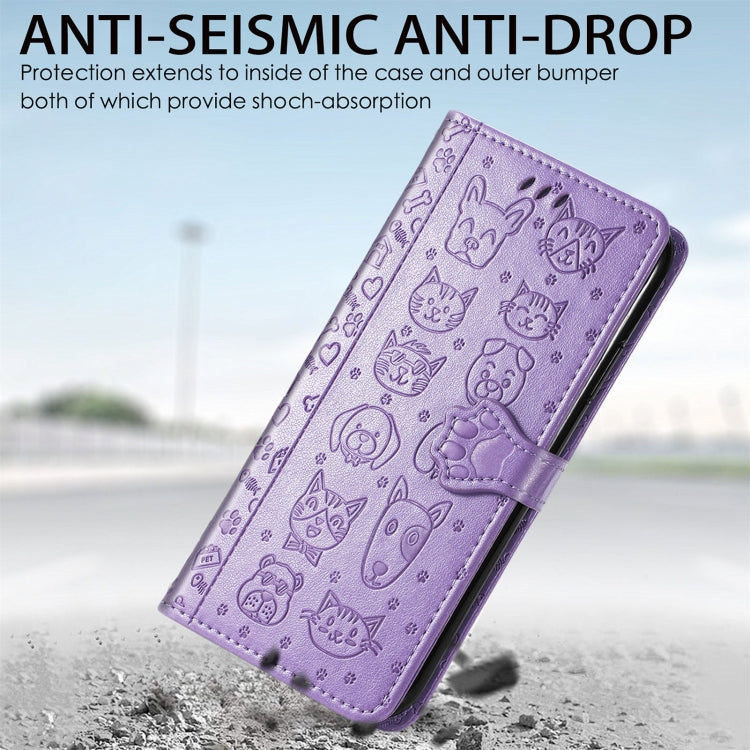 For vivo X70 Pro Lovely Cat and Dog Embossing Pattern Horizontal Flip Leather Phone Case with Holder & Card Slots & Wallet & Cartoon Clasp & Lanyard