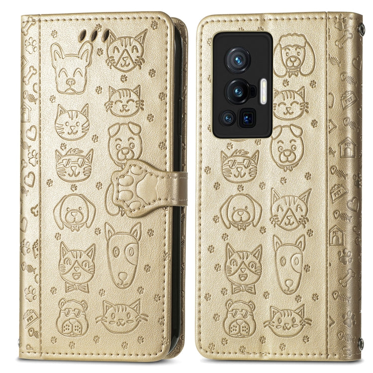 For vivo X70 Pro Lovely Cat and Dog Embossing Pattern Horizontal Flip Leather Phone Case with Holder & Card Slots & Wallet & Cartoon Clasp & Lanyard