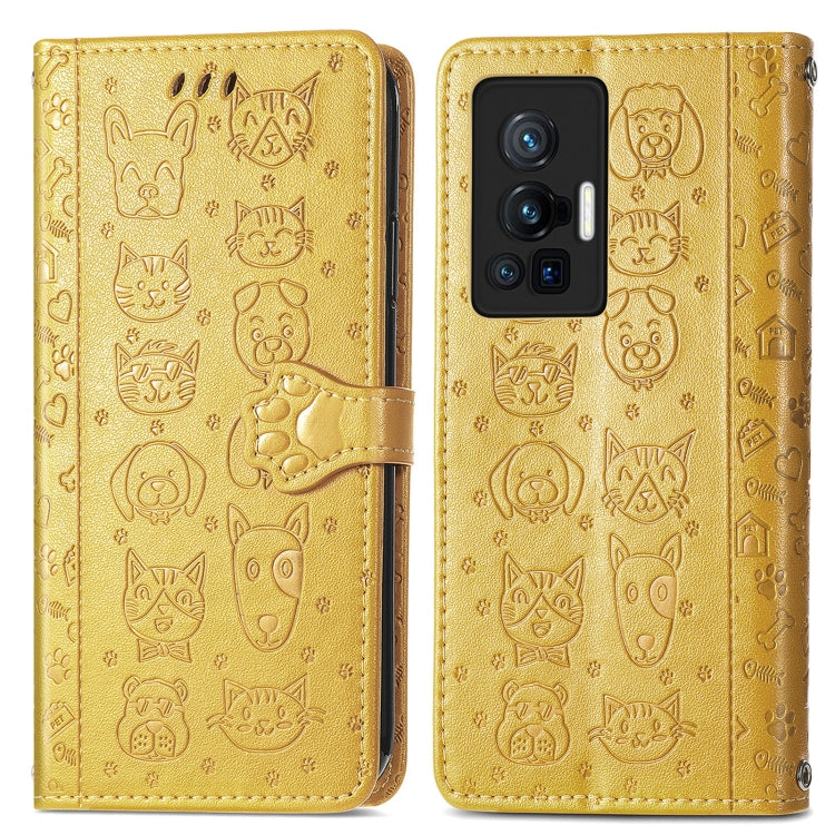 For vivo X70 Pro Lovely Cat and Dog Embossing Pattern Horizontal Flip Leather Phone Case with Holder & Card Slots & Wallet & Cartoon Clasp & Lanyard
