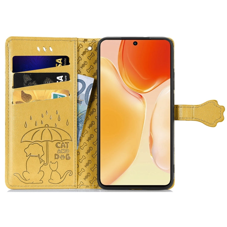 For vivo X70 Pro Lovely Cat and Dog Embossing Pattern Horizontal Flip Leather Phone Case with Holder & Card Slots & Wallet & Cartoon Clasp & Lanyard
