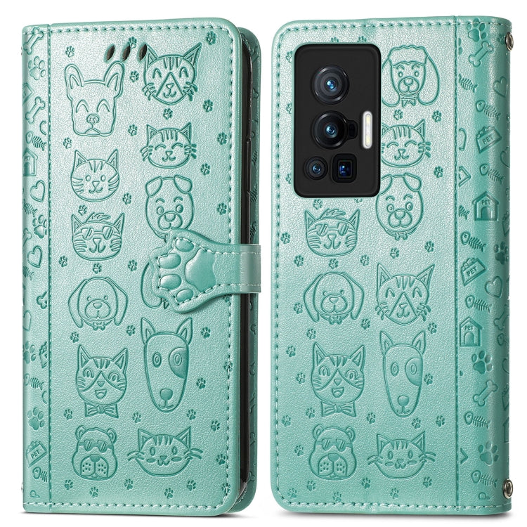 For vivo X70 Pro Lovely Cat and Dog Embossing Pattern Horizontal Flip Leather Phone Case with Holder & Card Slots & Wallet & Cartoon Clasp & Lanyard