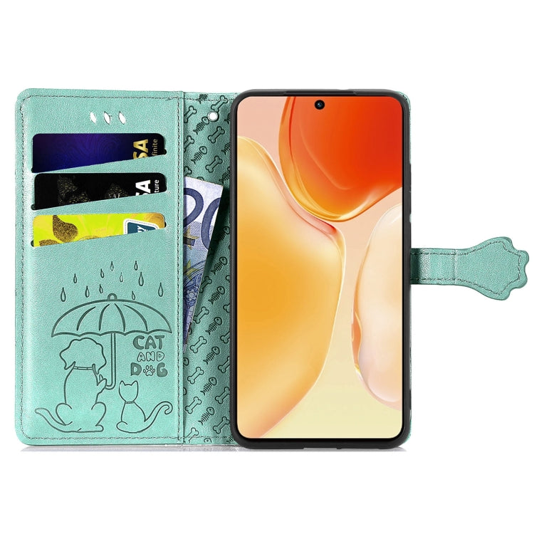For vivo X70 Pro Lovely Cat and Dog Embossing Pattern Horizontal Flip Leather Phone Case with Holder & Card Slots & Wallet & Cartoon Clasp & Lanyard