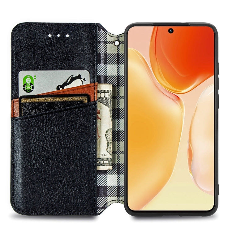 For vivo X70 Cubic Grid Pressed Horizontal Flip Magnetic Leather Phone Case with Holder & Card Slots & Wallet