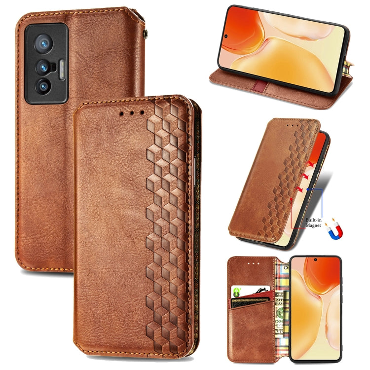 For vivo X70 Cubic Grid Pressed Horizontal Flip Magnetic Leather Phone Case with Holder & Card Slots & Wallet