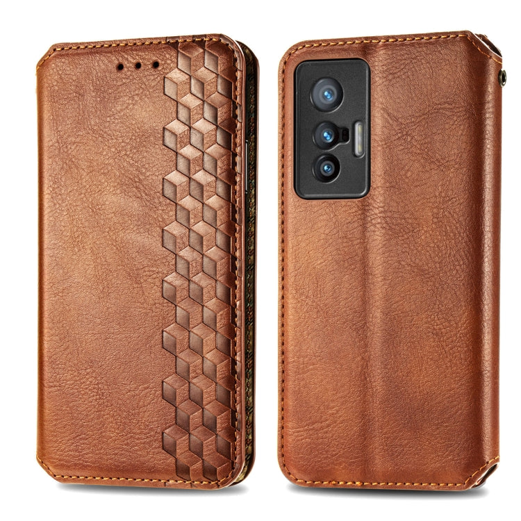 For vivo X70 Cubic Grid Pressed Horizontal Flip Magnetic Leather Phone Case with Holder & Card Slots & Wallet