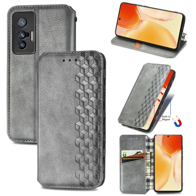 For vivo X70 Cubic Grid Pressed Horizontal Flip Magnetic Leather Phone Case with Holder & Card Slots & Wallet