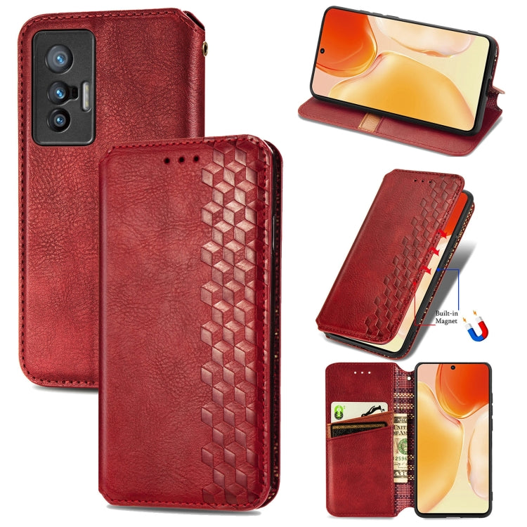 For vivo X70 Cubic Grid Pressed Horizontal Flip Magnetic Leather Phone Case with Holder & Card Slots & Wallet
