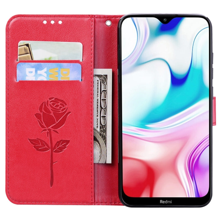 For Xiaomi Redmi 8 Rose Embossed Horizontal Flip PU Leather Case, with Holder & Card Slots & Wallet