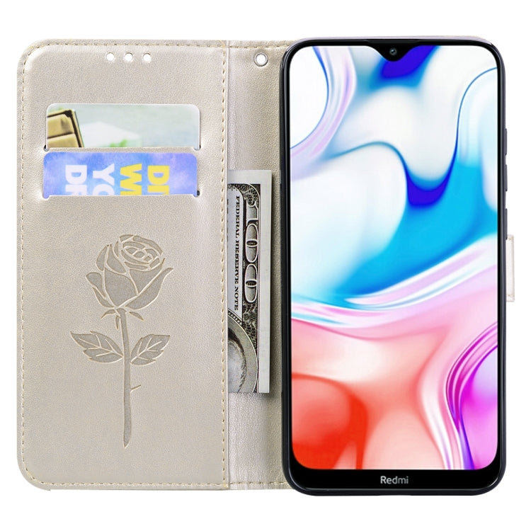 For Xiaomi Redmi 8 Rose Embossed Horizontal Flip PU Leather Case, with Holder & Card Slots & Wallet